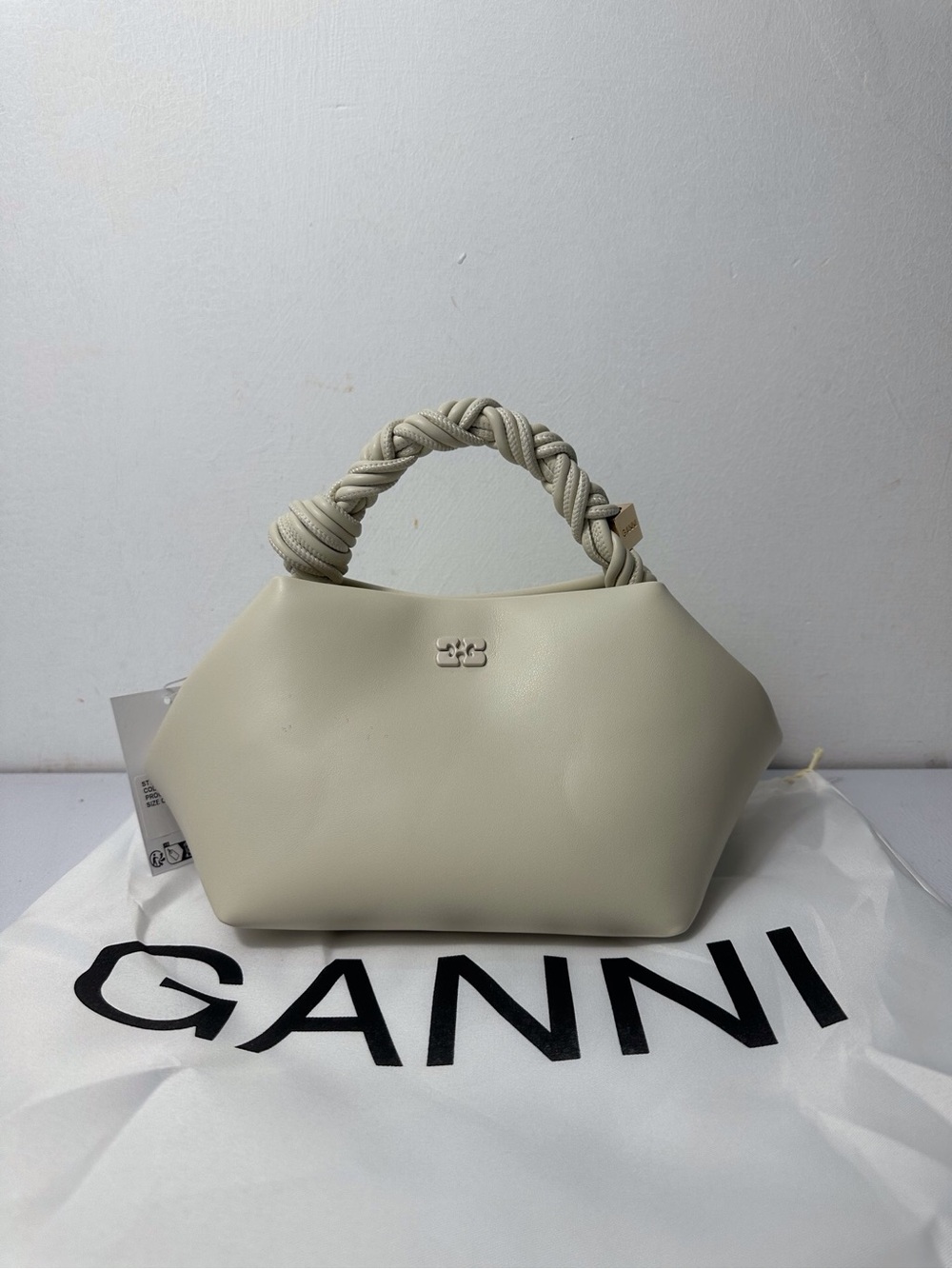 Ganni Cream Twisted-Handle Mini Top-Handle Bag
